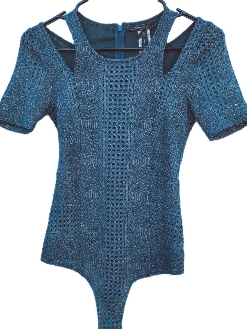 NWT BCBGMaxAzria Teal Gwenyth Cutout Lace Bodysuit sz S